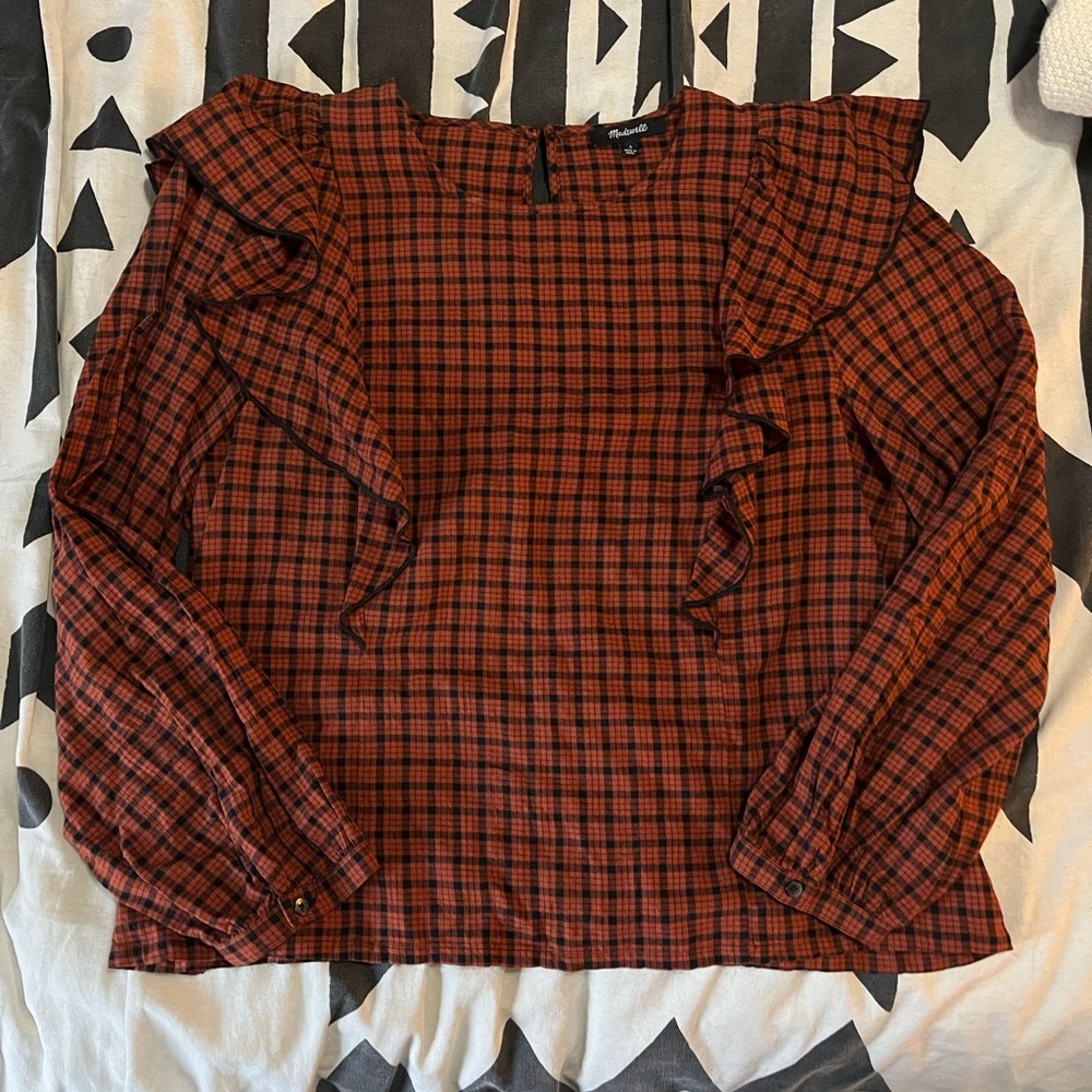Madewell ruffled flannel blouse